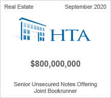 HTA - $800 million Senior Unsecured Notes Offering - Joint Bookrunner